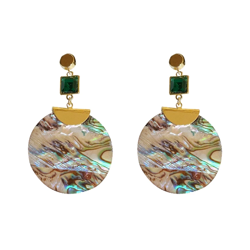 

Hyperbole 925 Silver Pin Emerald Abalone Shell Round Arcylic Earring Circle Ear Drop Zircon Bohemian Woman Party Jewelry Gift