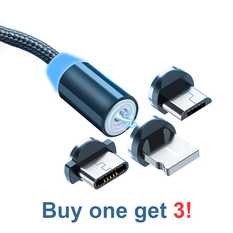 3 in 1 Magnetic Cable Micro USB Type C Charger For Android Phones Fast Charging Magnet Charge Cord For iPhone 12 11 Pro XS Max X