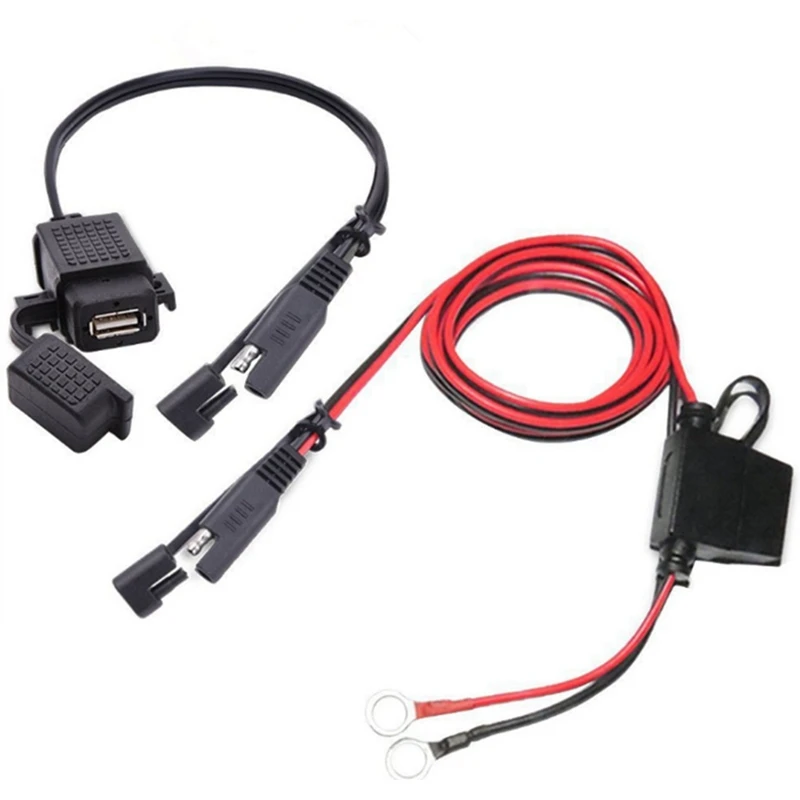 

DIY SAE To USB Cable Adapter Waterproof USB Charger Quick 2.1A Port With Inline Fuse For Motorcycle Cellphone Tablet GPS