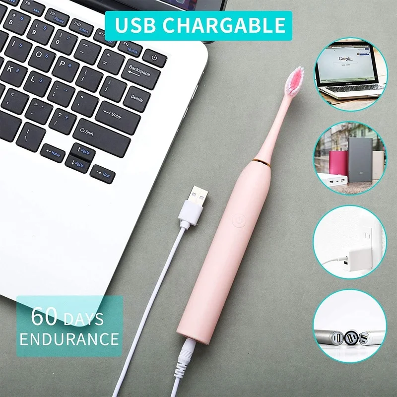 Зубная щетка электрическая звуковая для взрослых и детей 6 режимов умный таймер