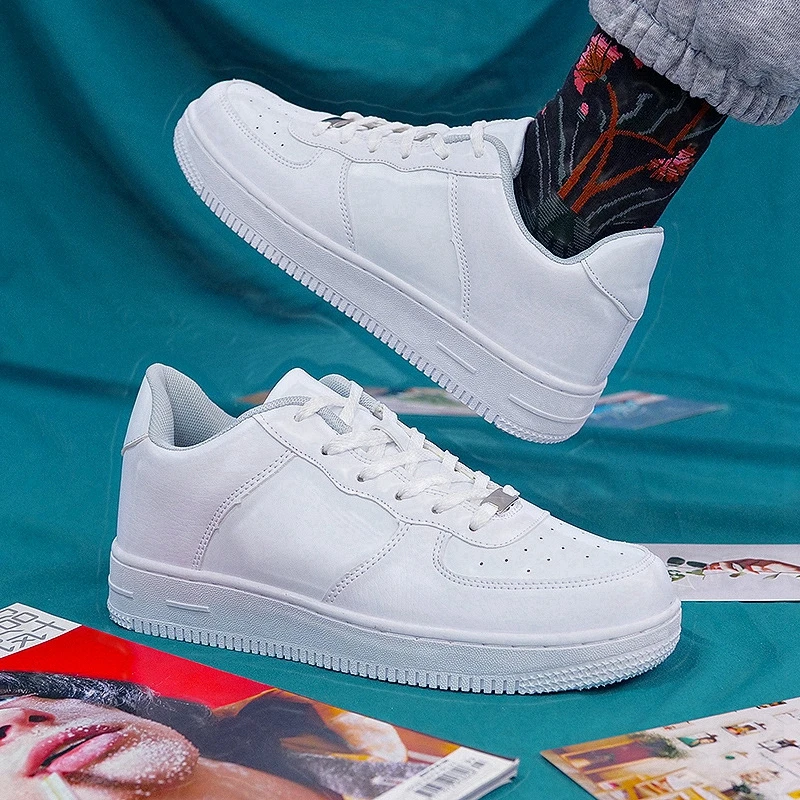 

Men Shoes Solid White Black Women Leather Low Sneakers Outdoor Sports Breathable Children's Fashion Skateboarding Shoes 2022