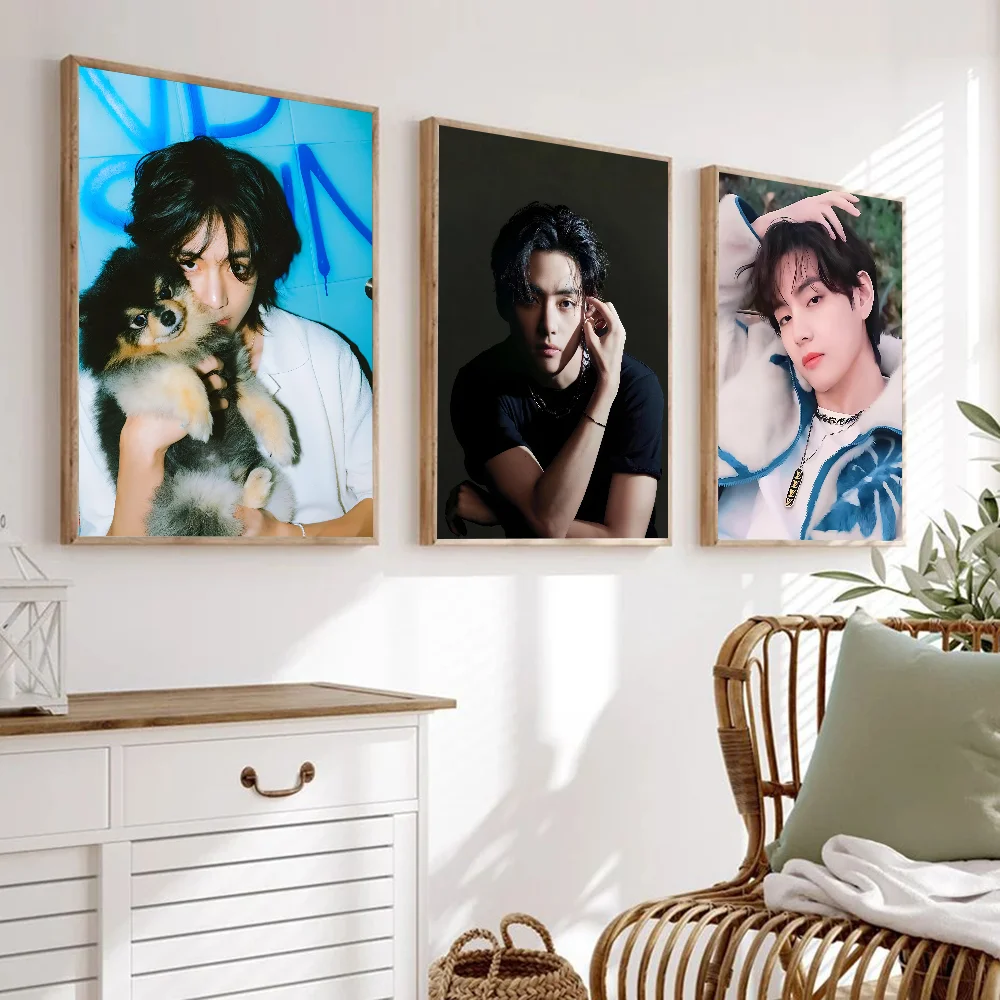 Постер Kpop Boy Kim Tae Hyung V печать на бумаге для дома гостиной спальни входа в бар кафе