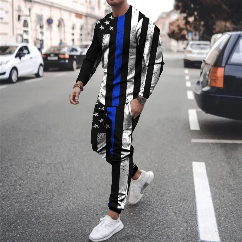 

2021 New Summer Brand Men's Oversized T-shirt Pants Suit Street Sportswear Mens Set Men's 3D Printing Trend Long-sleeved T-shirt