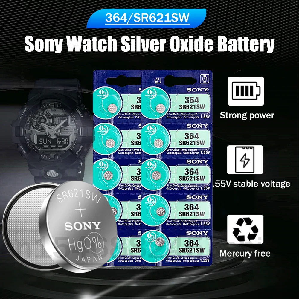500 шт. 100% оригинальный аккумулятор для часов Sony 364 SR621SW 1 55 в из оксида серебра SR621 AG1