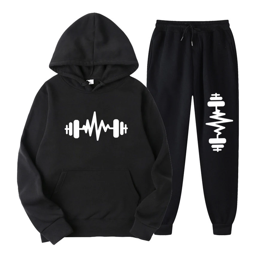 

Костюм спортивный мужской из 2 предметов, кофта с капюшоном и штаны, повседневный костюм для бега, весна-осень