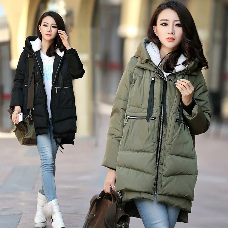 Oversized Winter Cotton Padded Jacket Women Fashion Army Green Jacket Coat Casual Warm Parkas Thick Hooded Outwear korean style