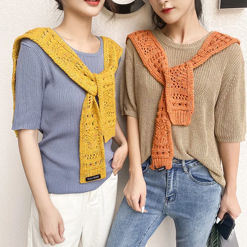 

Однотонная вязаная Съемная Кукла, искусственный воротник, шаль для женщин, искусственные воротники, съемные воротники