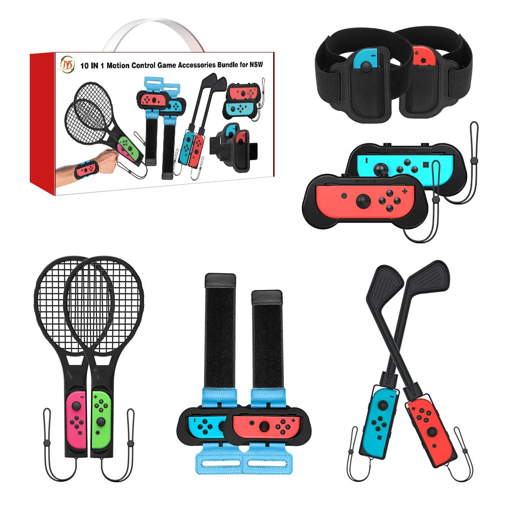 

10 in 1 Motion Control Game Accessories for Nintendo Switch OLED Golf Club/Dancing Wristband Set/Tennis Racket/Leg Strap for NS