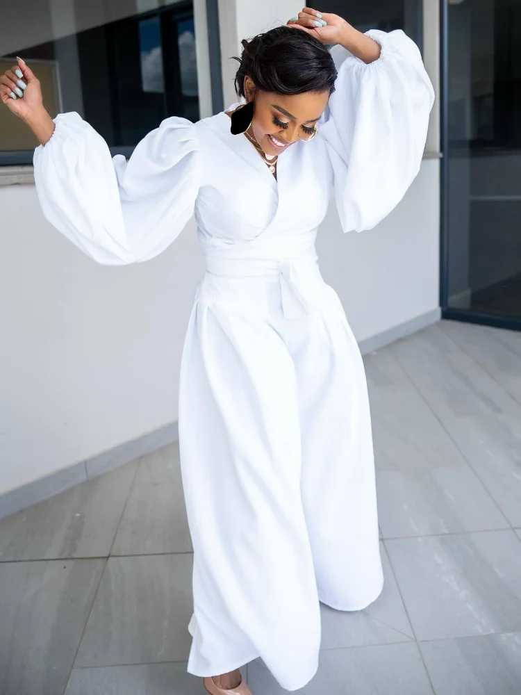 

WUHE Chic Soild Two Piece Set Women Vintage Autumn Winter 2022 Fashion Loose Pants and Wrap V-neck Top Matching Tracksuit