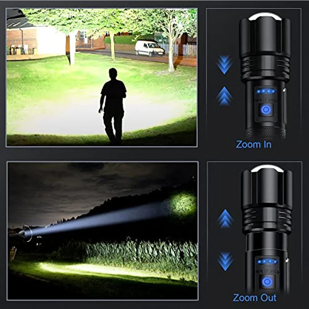 Rechargeable Super Bright Flashlight 7Modes High Lumens Tactical Flashlight Zoomable LED torch With COB Side Light and Display enlarge