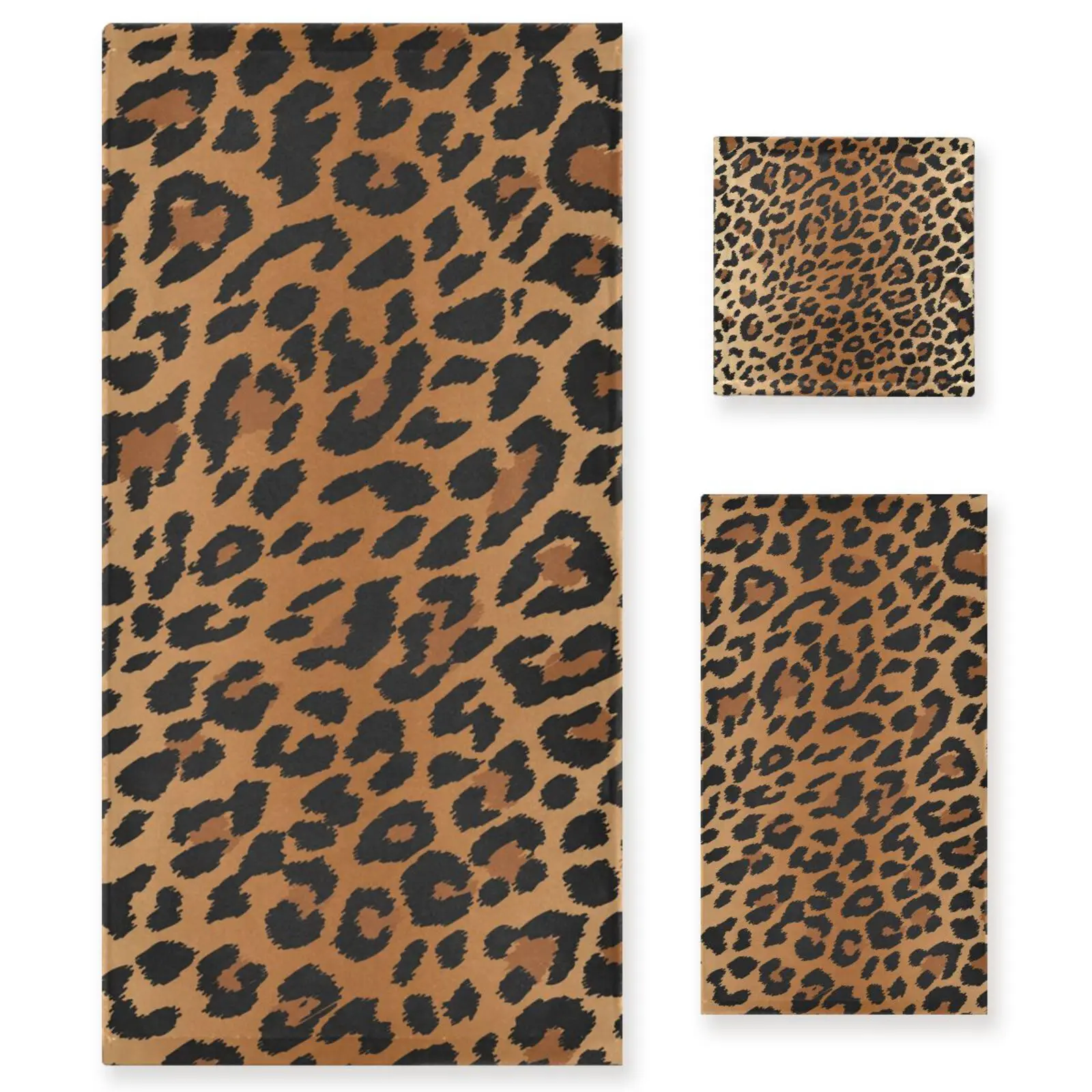 

Fashion Leopard Print Towels Set of 3 Cotton Highly Absorbent Soft Hand Towel For Bathroom Kitchen Hotel Washcloth Bath Towel