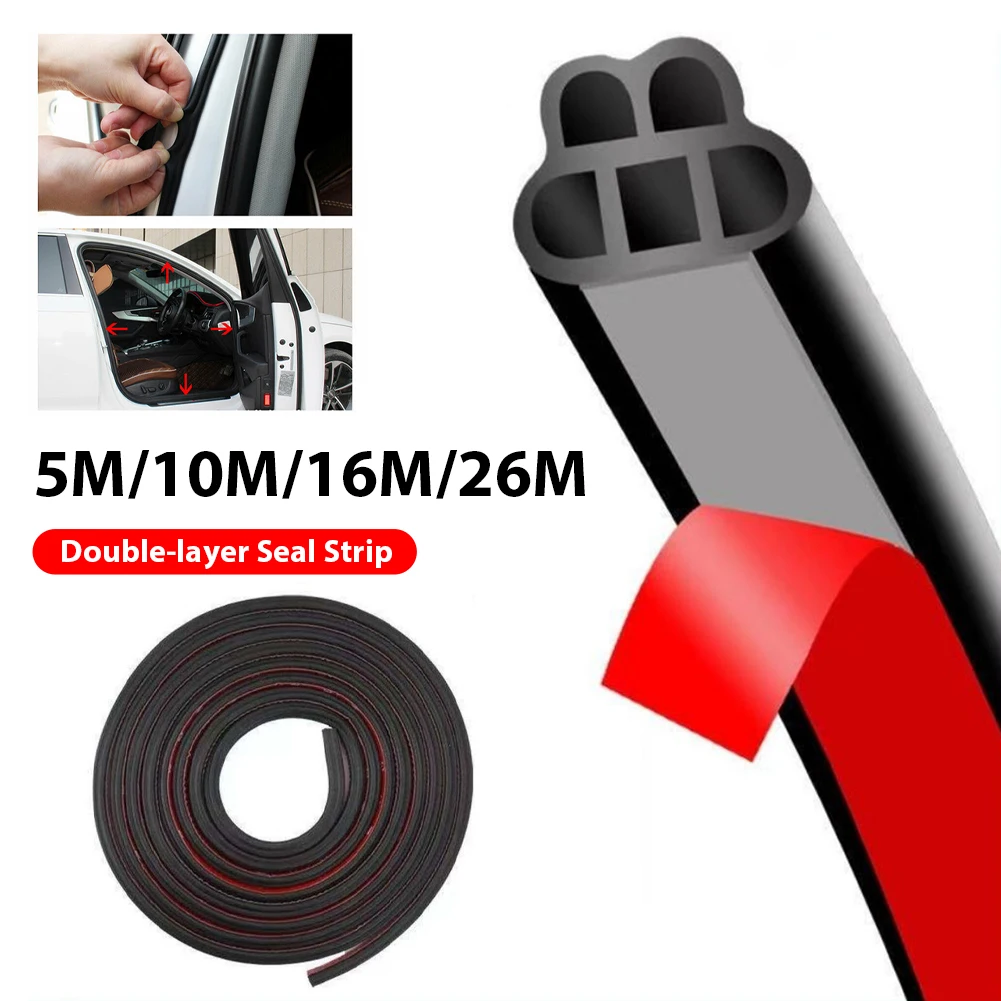 

5/10/16/26M Car Door Rubber Seal Strips Double Layer Sealing Stickers For Door Trunk Sound Insulation Auto Interior Accessories