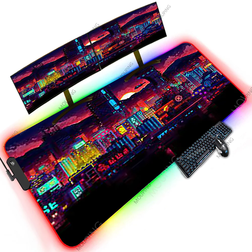 

Xxxxl Gaming Room Design Long Mouse Pad Adult Pixel Neon Japanese Retro RGB Mause Support Mat Device Games Cool Tables Deskpad