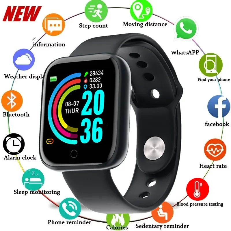 Y68 Спортивные умные часы Женский браслет Мужские с подключенным музыкальным