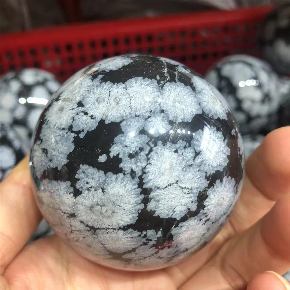 

Wholesale rocks crystals ball healing stones Snowflake Obsidian sphere for home decor