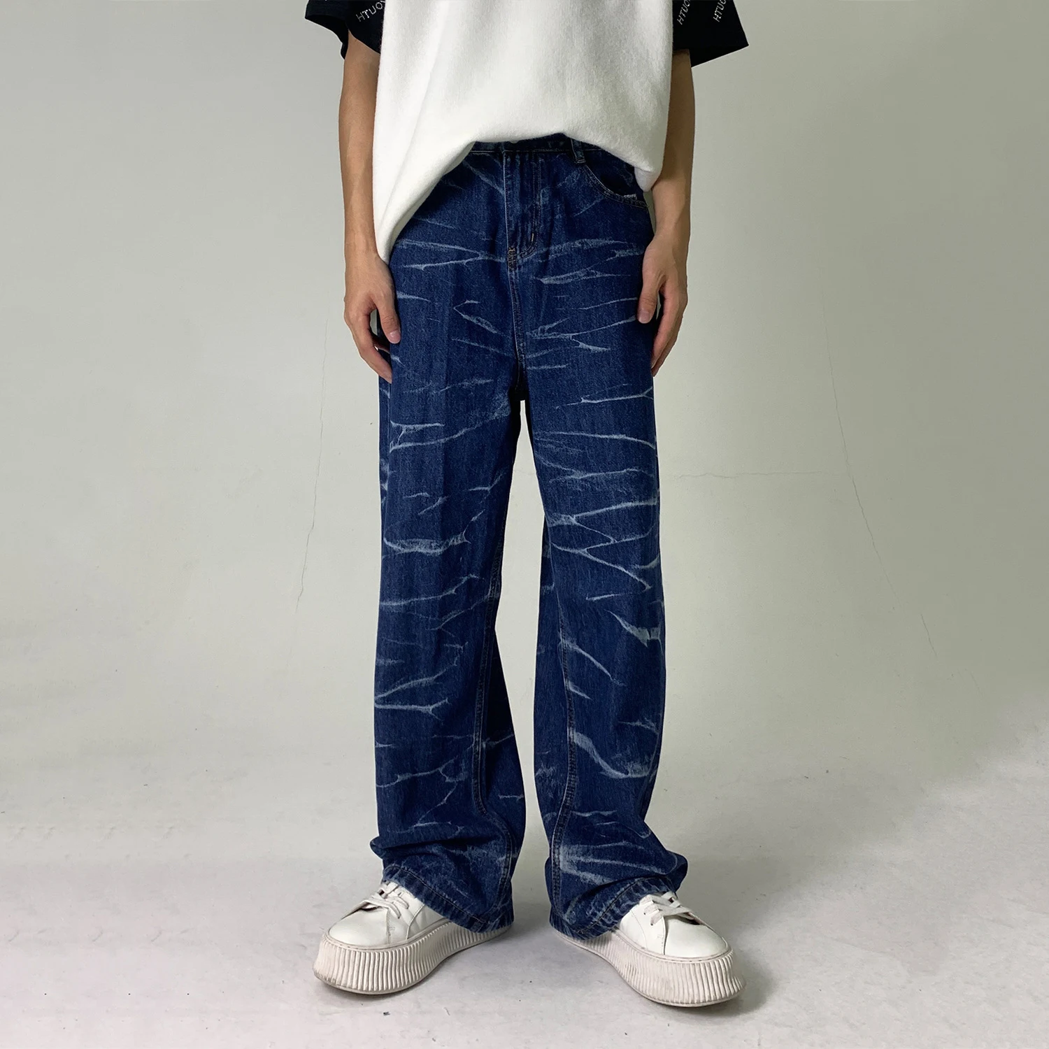 Fashion Pattern Print Men's Wide Leg Jeans Korean Trend Tie Dye Women's Thin Casual Trousers Streetwear Men  Vintage Jeans Men