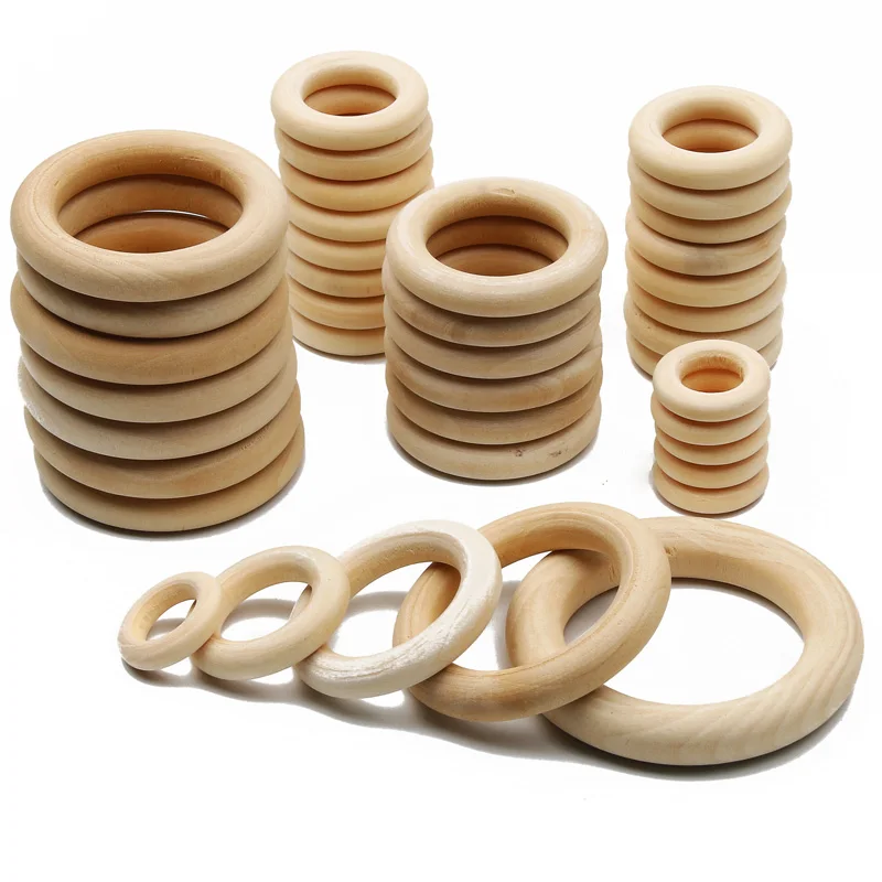 

Unfinished Solid Natural Wooden Teething Ring Wood Lead-Free Beads For Ornaments Connectors Jewelry Making Macrame DIY Wood Hoop