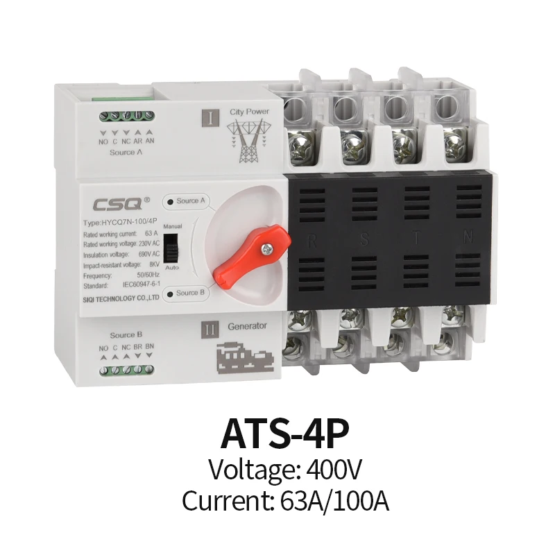 CSQ 4P Din Rail ATS Dual Power автоматические переключатели переключения для PV и инвертора