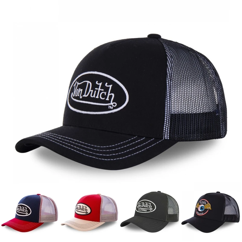 

Von Summer Baseball Cap Women Men Trucker Cap Embroidered Cotton Mesh Cap Curved Brim Duck Tongue Cap Sun Protection Cap