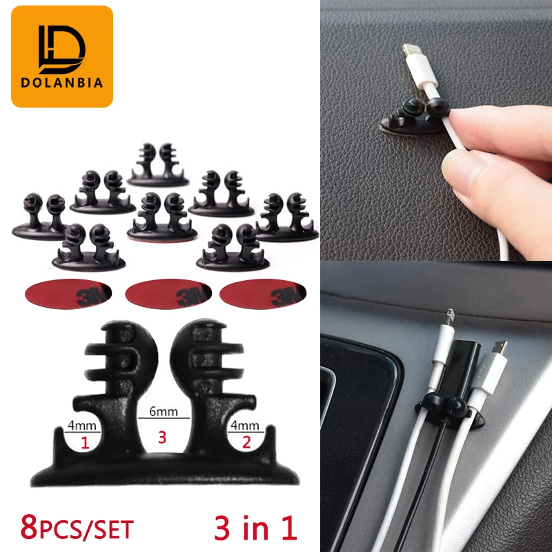 

DL 8Pcs 3in1 Car Cable Clips Winder Dashboard Mobile Phone Cable Manager Charger USB Line Organizer Auto Interior Accessories