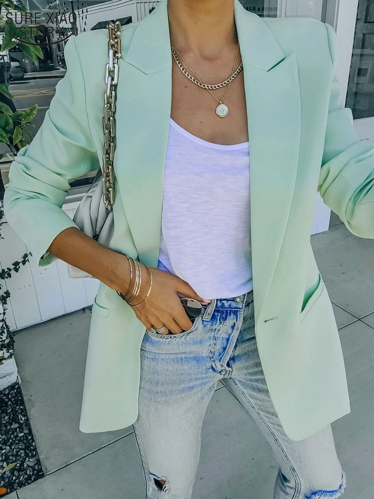 

Casual Female Blazers Woman Fashion OL Formal Elegant Coats New Spring Blazer Women 2022 Coat Loose Women's Jacket Green 21783