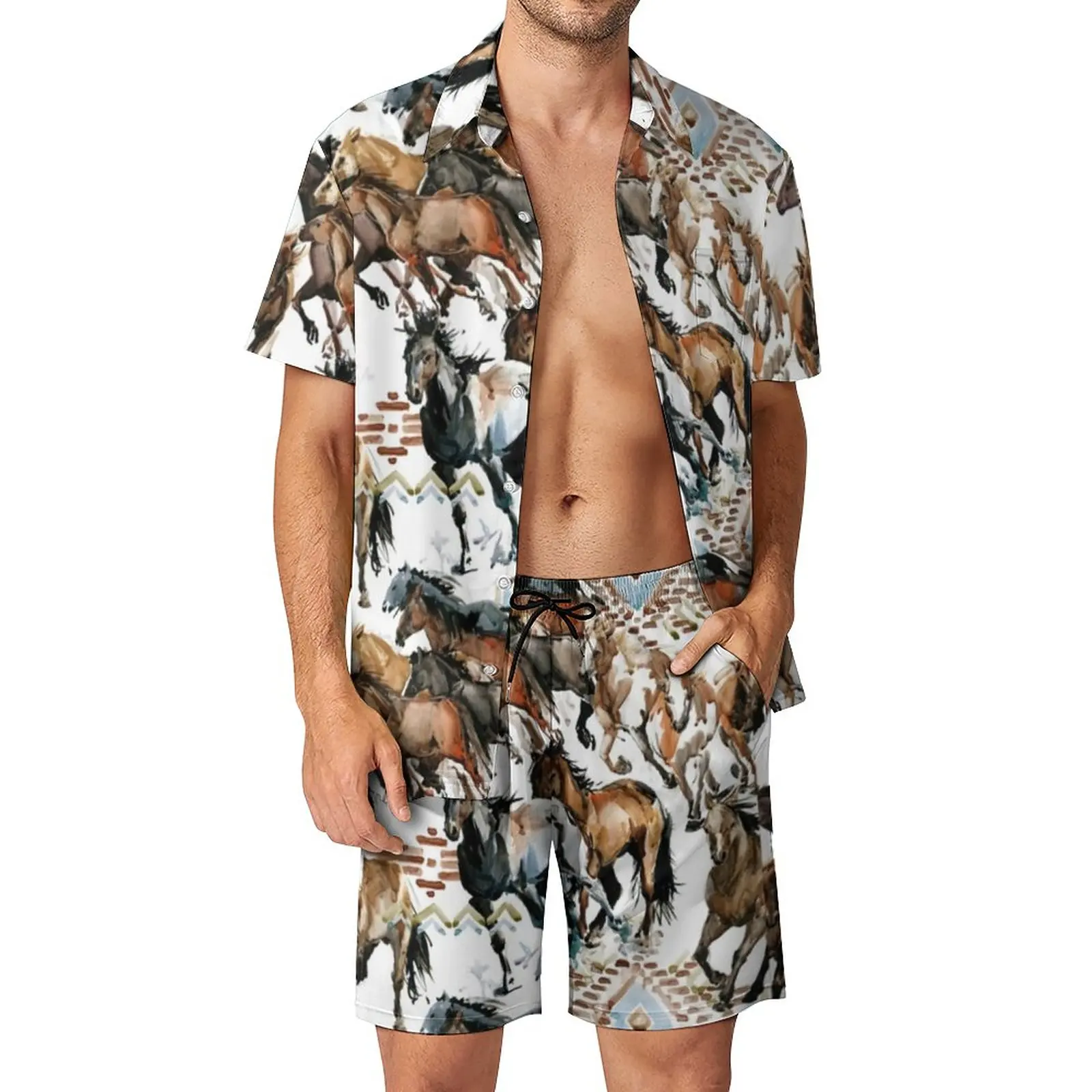 

Wild Horse Lover Men Sets Animla Print Casual Shorts Summer Streetwear Outdoor Shirt Set Short Sleeve Plus Size Suit Gift Idea