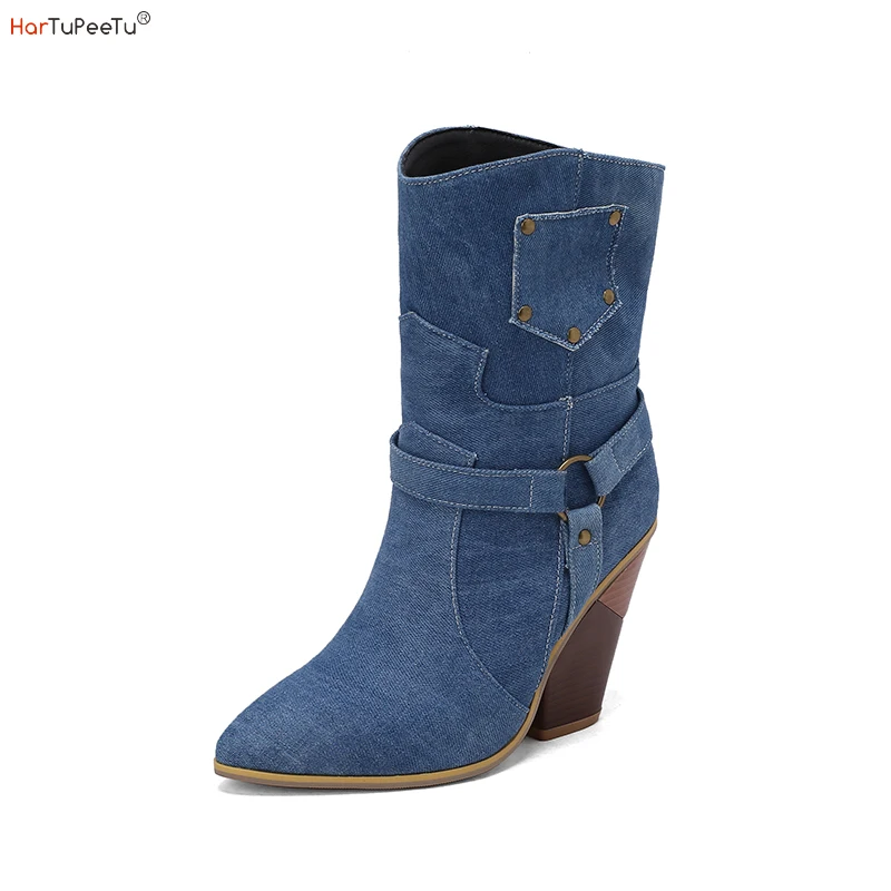 

Stylish Winter Western Boots Women Retro Cutout Patchwork High Heels Shoes Pointed Toe Boots US Size 4.5-14 for Sissy Cross Men