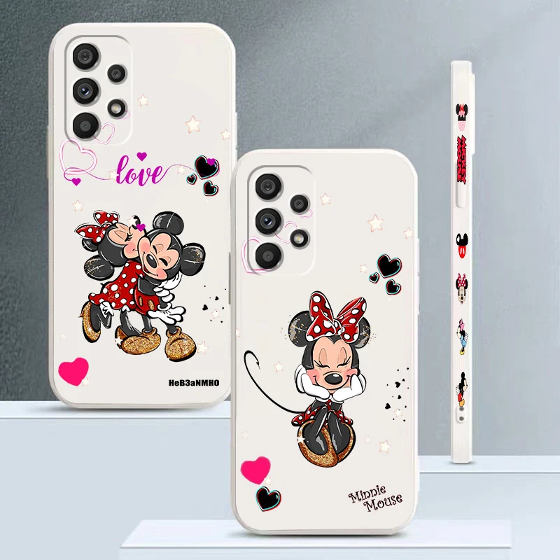 

Disney Minnie Mickey Cute Art Phone Case For Samsung A73 A72 A71 A52 A53 A54 A51 A42 A34 A32 A14 A13 A12 A23 5G Liquid Left Rope