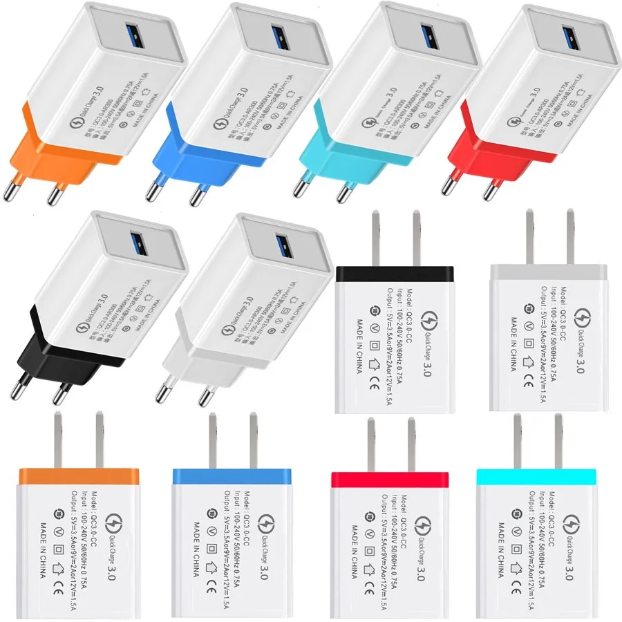 

100pcs/lot Quick Charge 3.0 EU/US Plug USB Charger Travel Wall Fast Charging Adapter For Iphone Samsung htc Lg USB fast charger