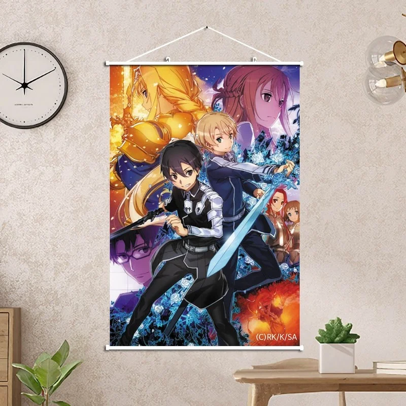 

Sword Art Online Anime Scroll Hanging Painting Home Decor Wall Hanging Painting Poster Bedroom Living Room Decoration Gift