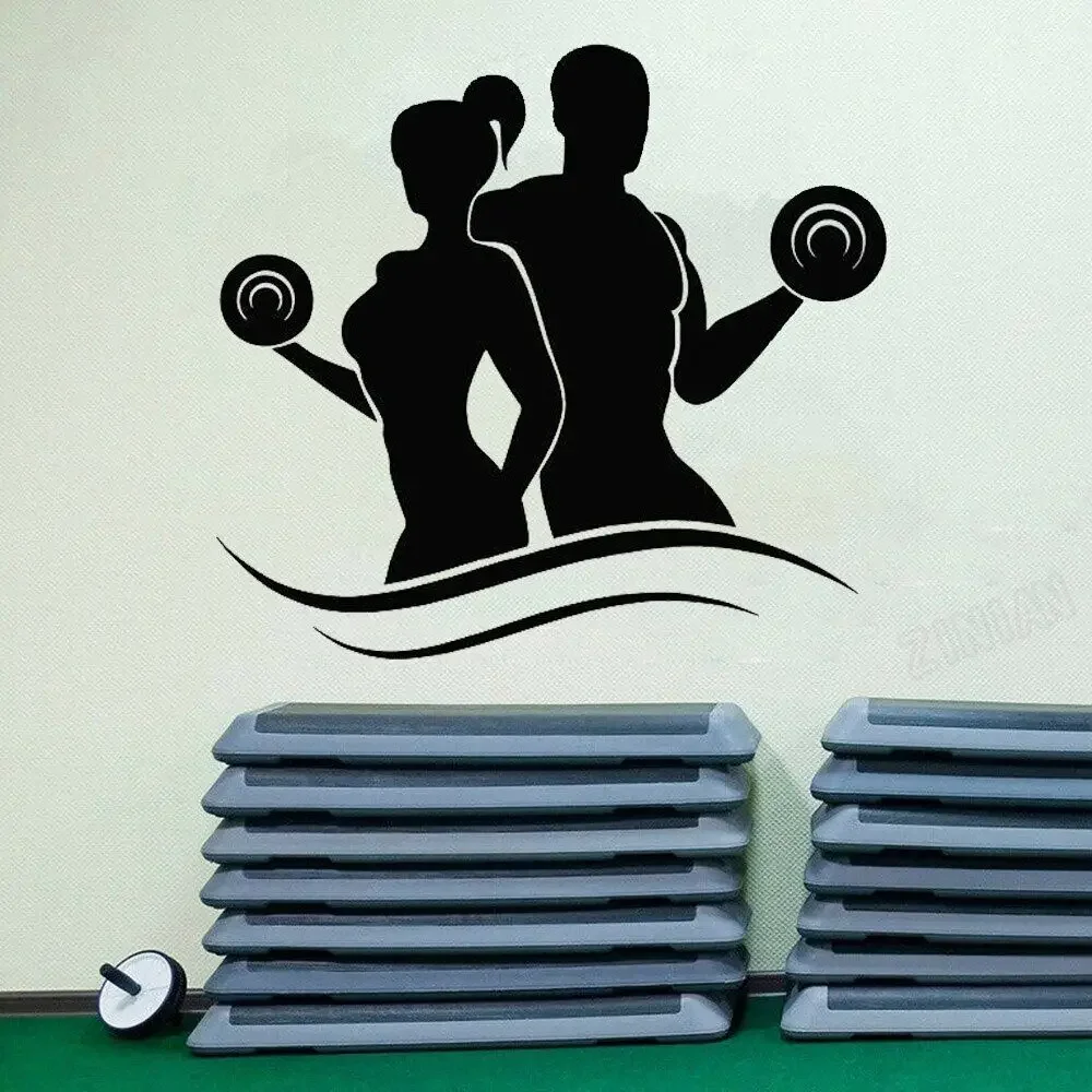 Спортивная мужская и женская наклейка на стену декор в виде гантелей для фитнеса