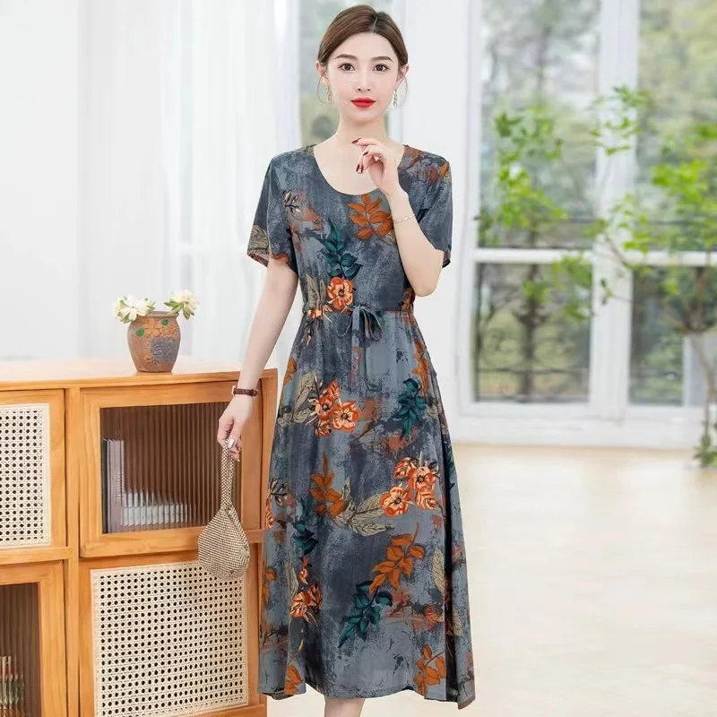 

Fdfklak Summer Dress Women Square Print Sundress Short Sleeve Bohemian O Neck Slim 2023 New Fashion Black Long Dress Vestidos