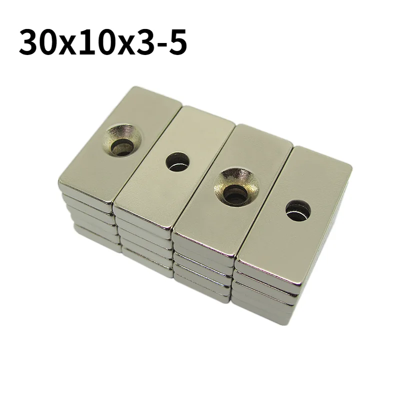 

5/10/20pcs Neodymium Magnet 30x10x3mm Single Hole 5mm Block Countersunk Rectangle Rare Earth Strong Powerful Magnets