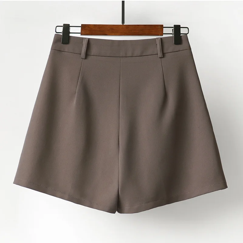 Summer Women Black Suit Shorts Casual Loose Wide Leg Brown Thin Straight Office Ladies Cropped Shorts Pure Color Shorts Pants