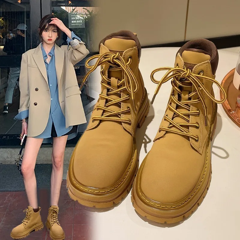 

Женские ботинки, новинка 2022, роскошная дизайнерская зимняя обувь на шнуровке с круглым носком, обувь в стиле "Лолита", резиновая модная обувь...