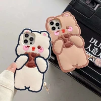 for iphone 6 6s 7 8 x xr xs max 11 12 13 pro max 3d cute cartoon bear soft silicone phone case back cover shell with keychain