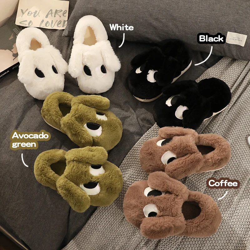 

Cartoon Big Eyes Rabbit Ears Slippers for Women's Shoes Warm Winter Home Slippers Girls Ladies Flat Cotton Fabric Casual Shoes