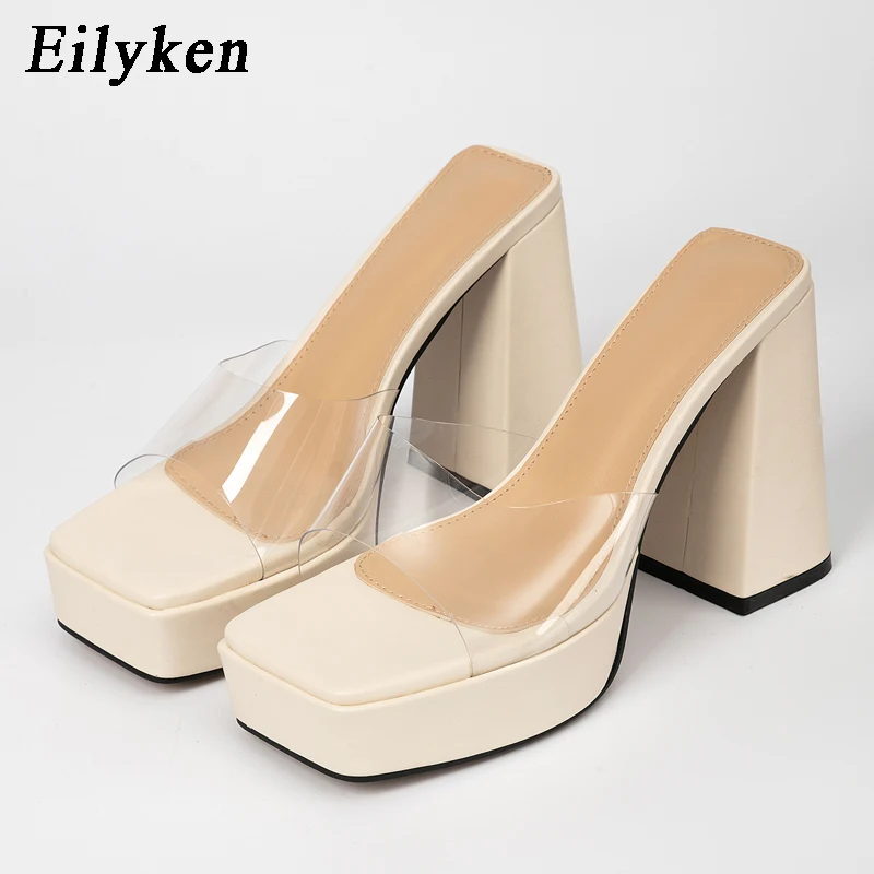 

Eilyken Brand New 2022 Summer PVC Transparent Goth Square Platform High Heels Sexy slippers Chunky Sandals Women Shoes