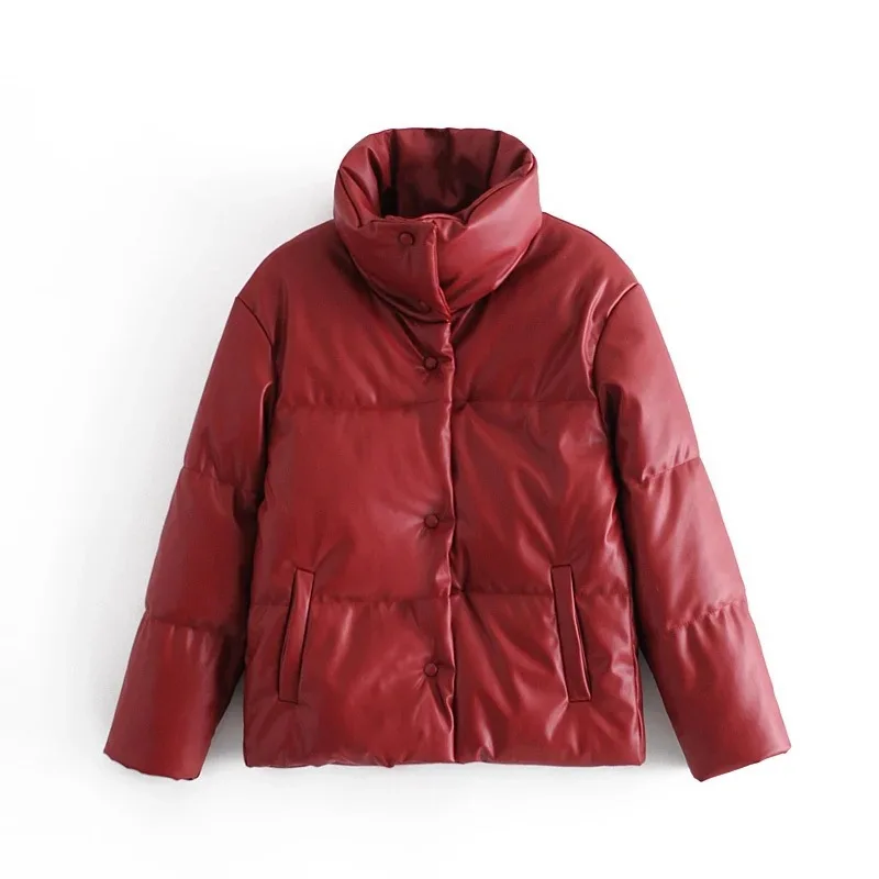 Faux Leather Leather Parka Coat Big Lapel Short Bread Coat Fashion PU Leather Coat Women's Elegant Cotton Coat Streetwear Korean