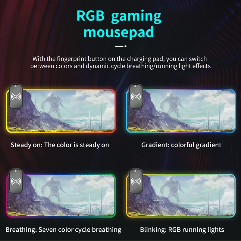 

Office game Mousepad 15W wireless rechargeable office desk Computer keyboard Mousepad cartoon animation game luminous Mousepad