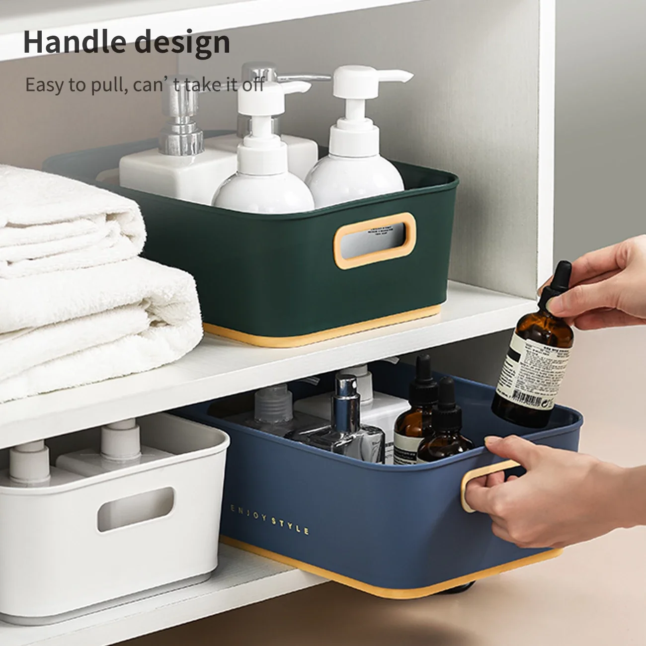 

New Contrasting Color Kitchen Plastic Storage Basket Desktop Cosmetic Storage Box Bathroom Finishing Box Home Bedroom Storage