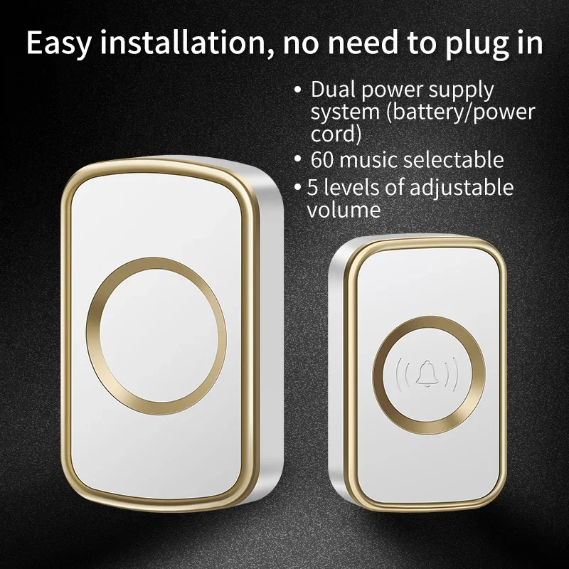 Звонок CACAZI беспроводной водонепроницаемый на батарейках 300 м 60 мелодий