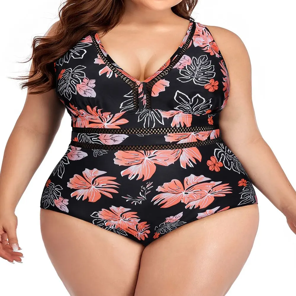 

Plus Size V-neck Swimsuit for Women Hollow Out Bathing Suits Tummy Control Swimwear Set