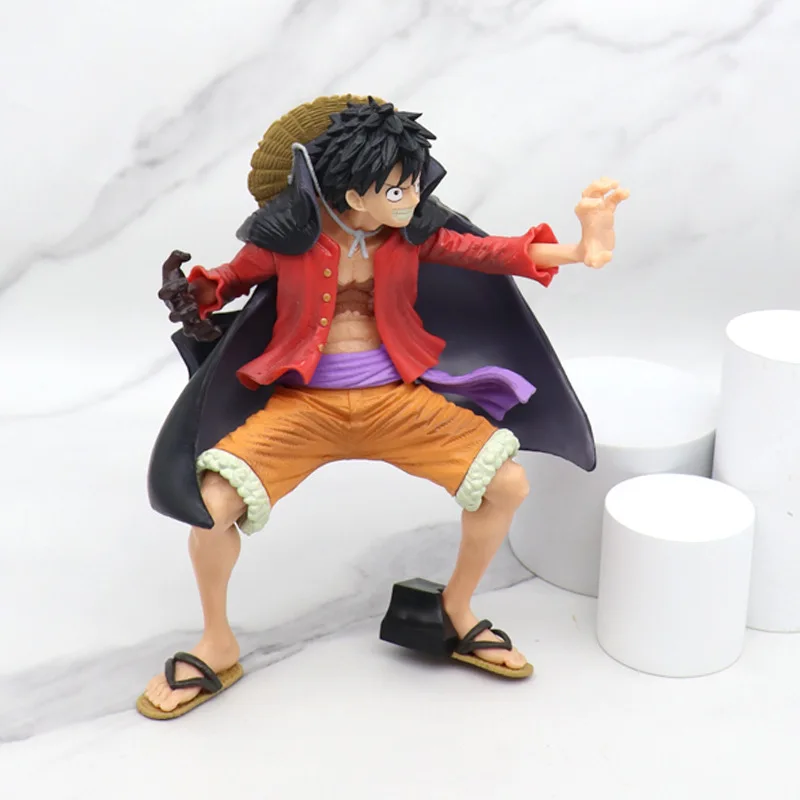 

Bandai One Piece Anime 19cm Pvc Art King Shaped Luffy Cloak Combat Suit Squat Pose Decoration Model Box Handmade Toys For Boys