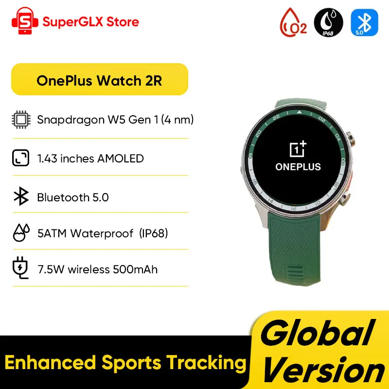 Фото 2024 Глобальная версия OnePlus Watch 2R Смарт-часы 1,43 дюйма AMOLED Snapdragon W5 Чипсет До 100 часов Срок службы батареи Google Wear OS 4 NFC №1