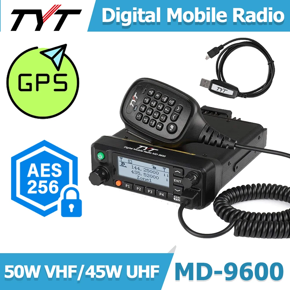 TYT MD-9600 DMR Мобильное радио GPS AES256 Двухдиапазонный приемопередатчик UHF/VHF с