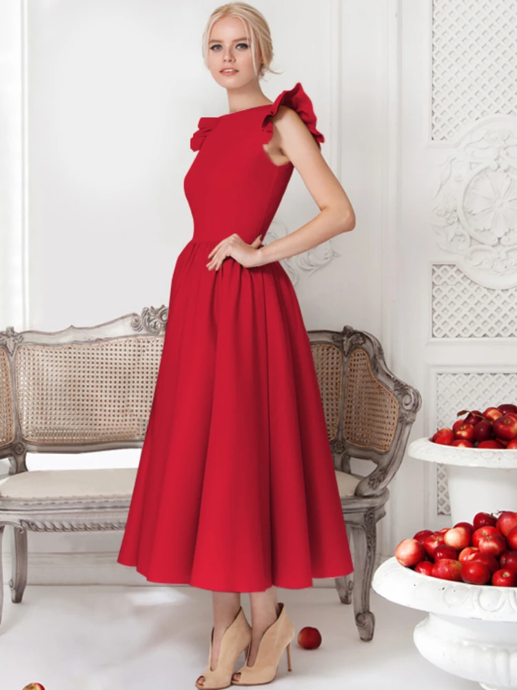 

Женское платье с круглым вырезом, однотонное белое платье с рукавами-фонариками, со складками, для дня рождения, на лето