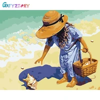 gatyztory paint by number seaside girl hand painted painting art drawing on canvas gift diy pictures by numbers landscape kits h
