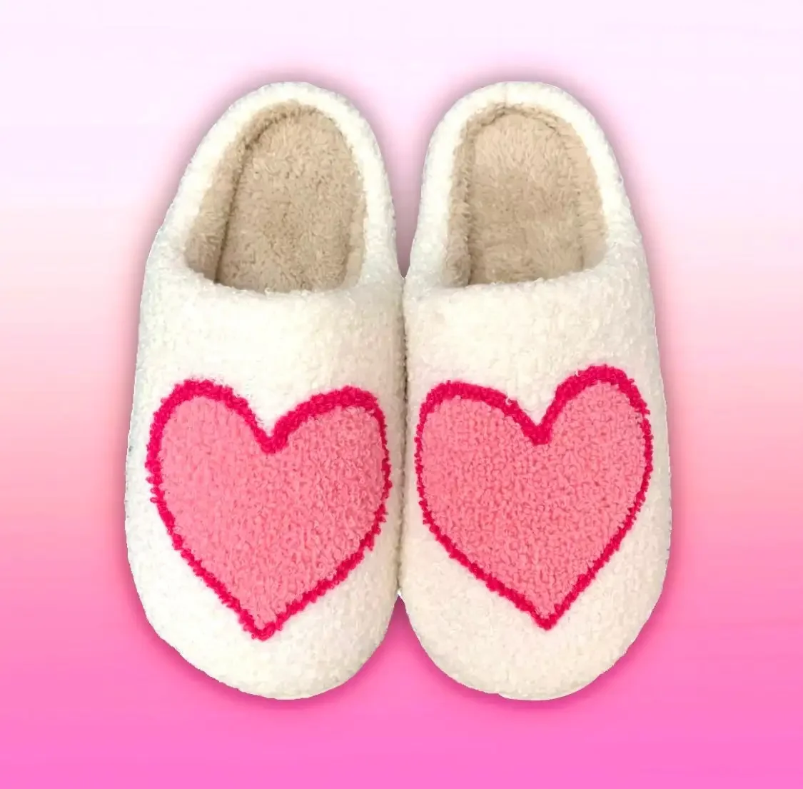 Тапочки пушистые с сердечками домашняя хлопковая обувь подарок на день матери