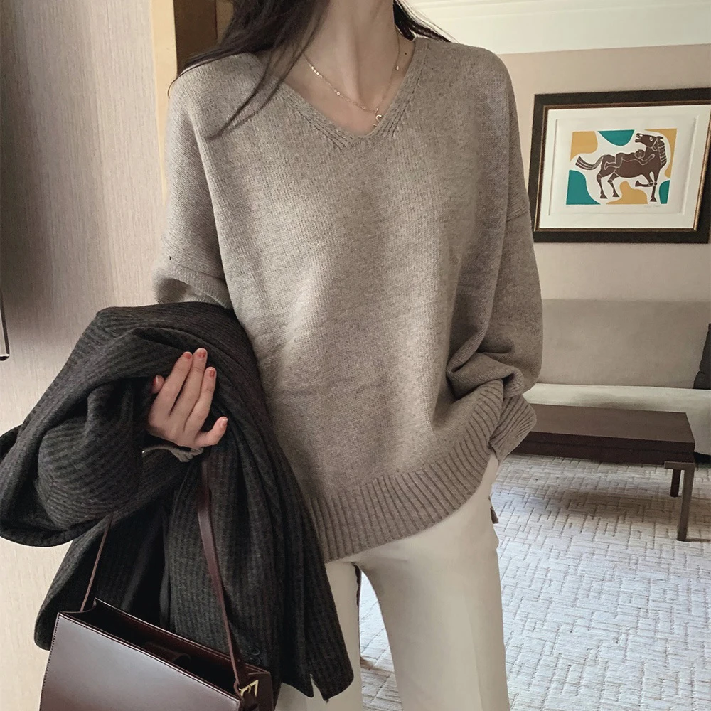 

Зимние женские свитера, осень 2021, женская одежда, вязаный свободный свитер, вязаный шерстяной пуловер оверсайз, женские свитера для девочек,...